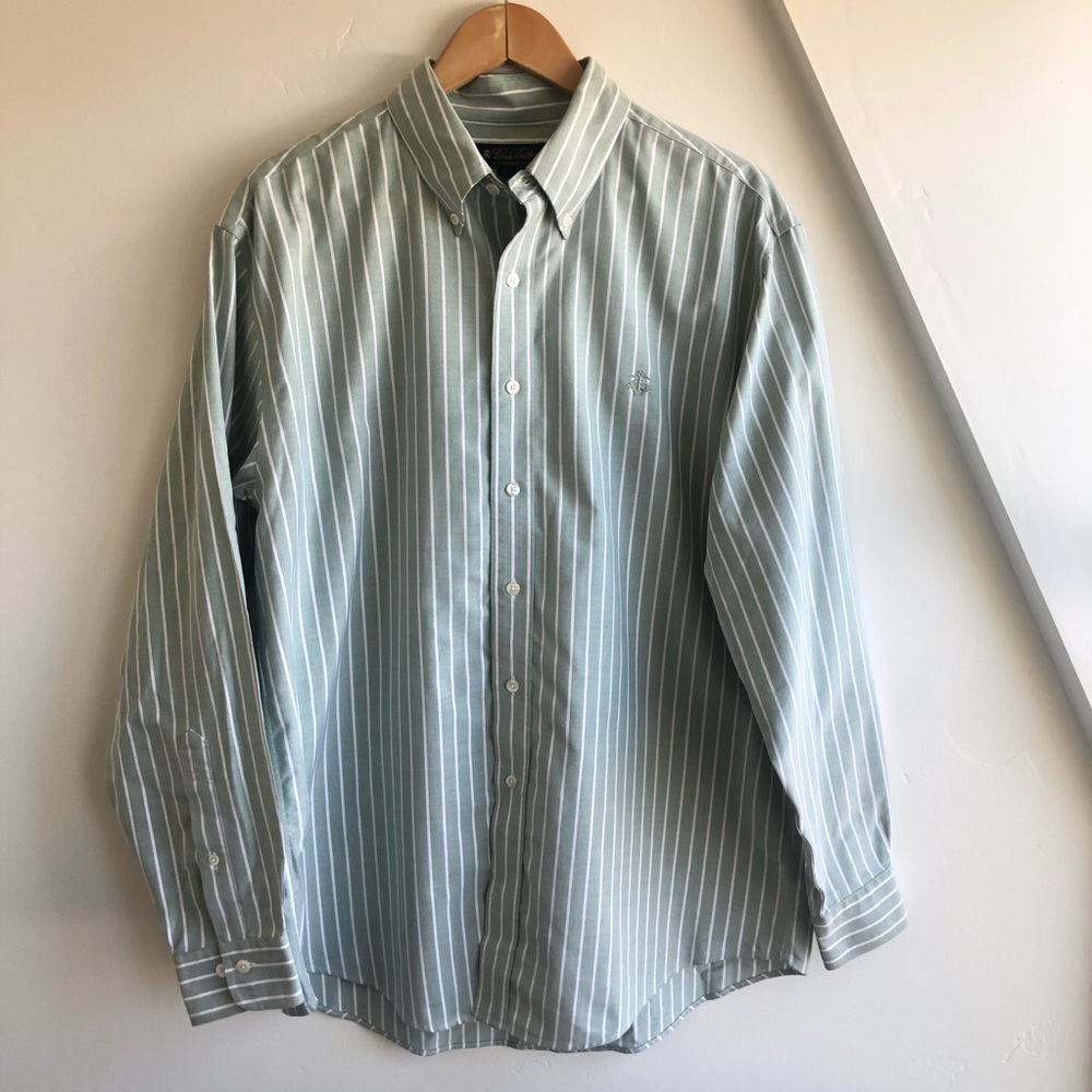 Brooks Brothers Light Sage Green Long Sleeve Shirt Non-Iron Supima Cotton